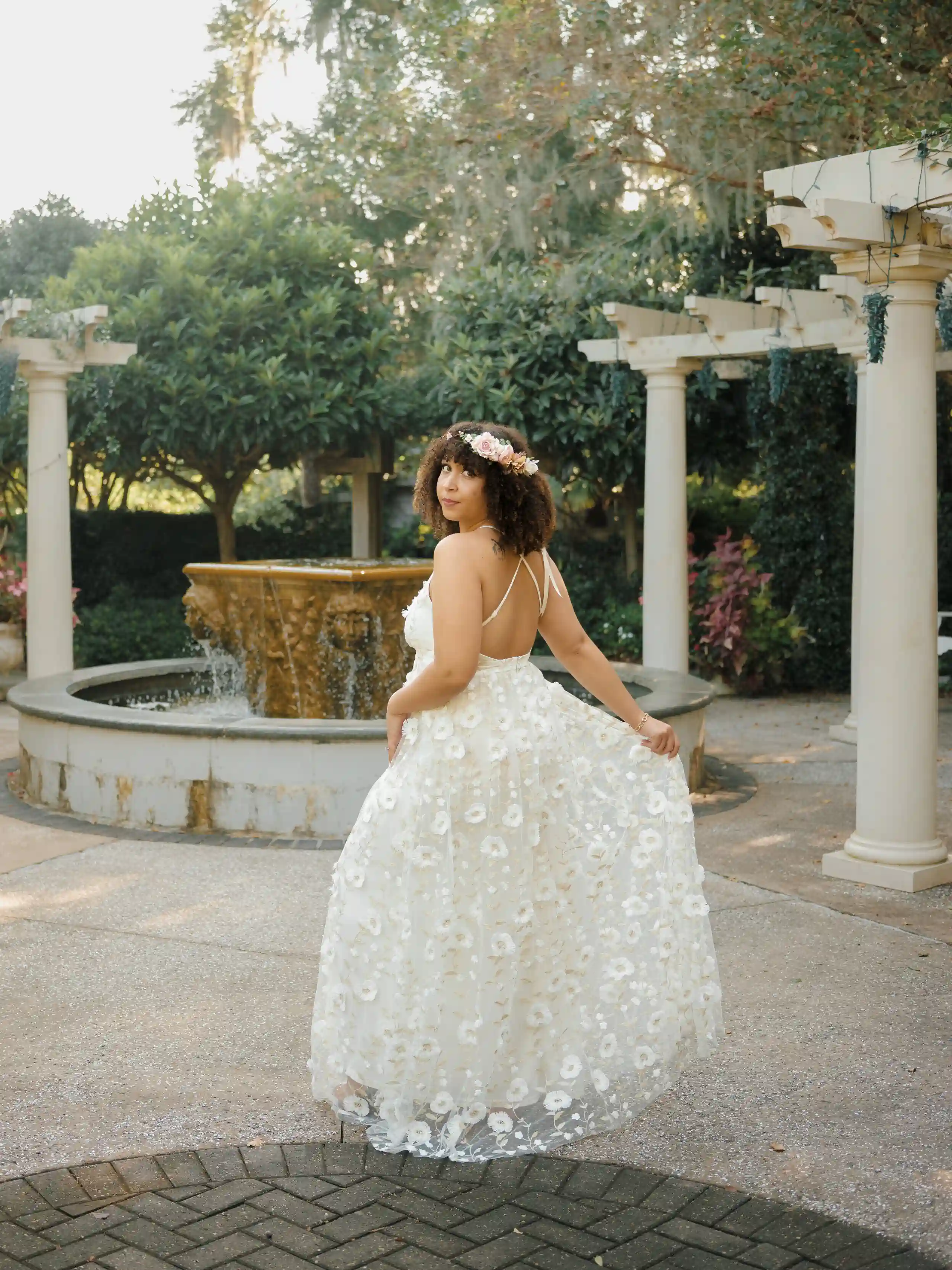 Garden wedding portrait under soft light