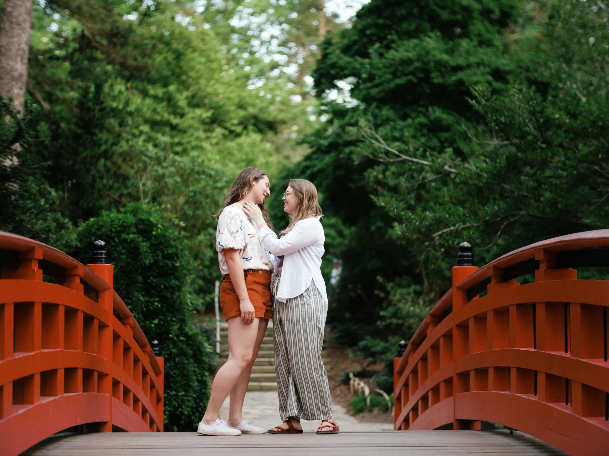 Duke Gardens engagement portrait with soft greenery
