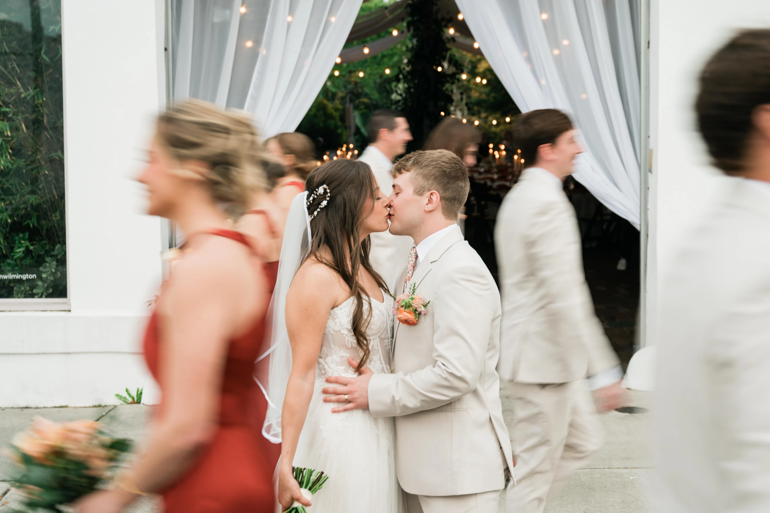 Editorial couple portrait with architectural background